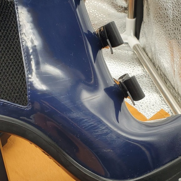 Melissa Karl Lagerfeld Boots‎ Womens 6 Blue Bow Chelsea Ankle Rain Heel Platform - Picture 9 of 16